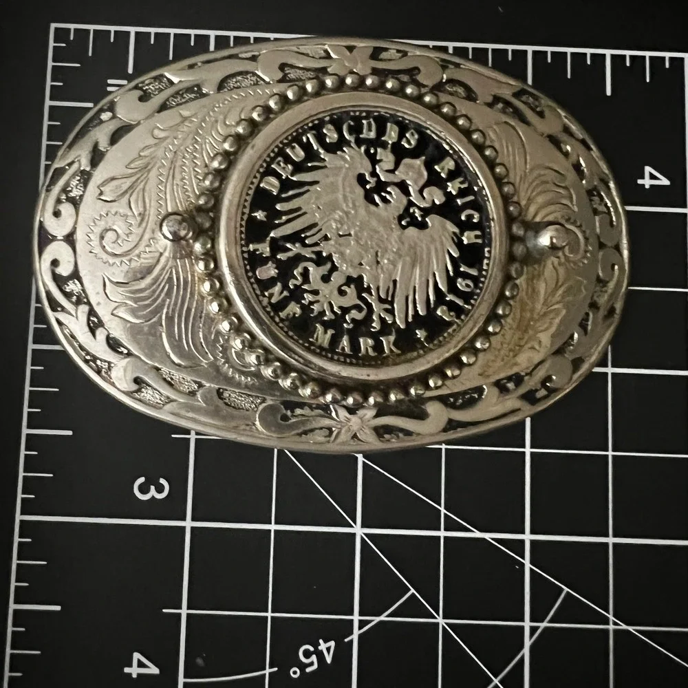 Vintage Deutsches Reich 1913 Funf Mark Coin Belt Buckle Silver Tone 3.5